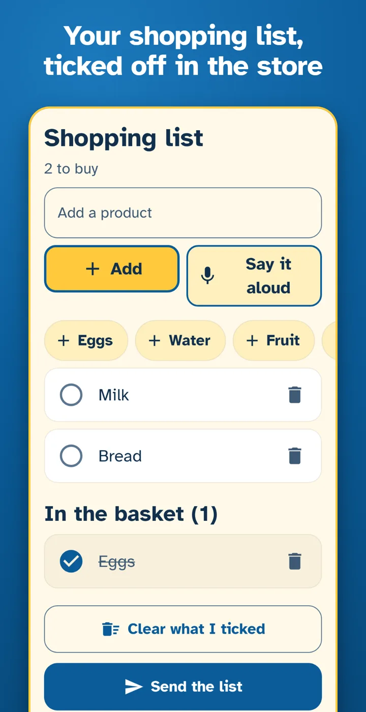 Your shopping list, ticked off in the shop