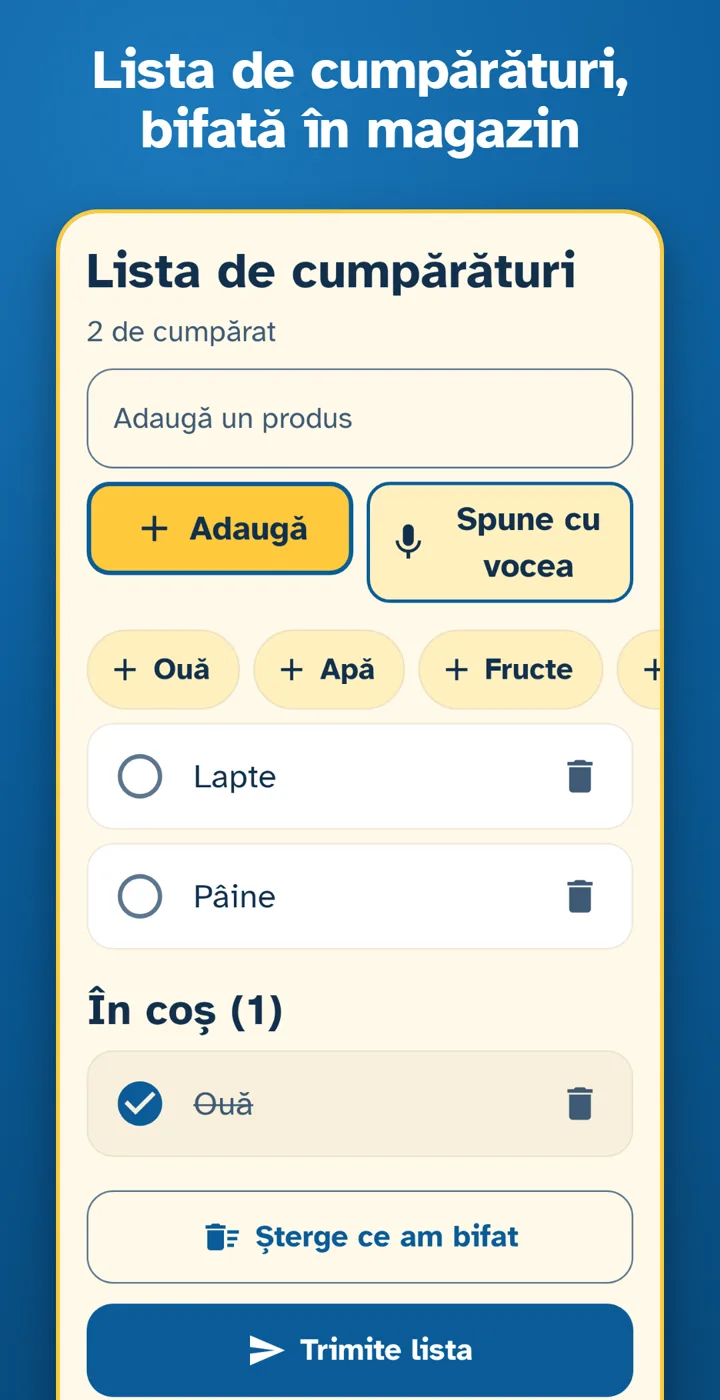 Lista de cumpărături, bifată în magazin
