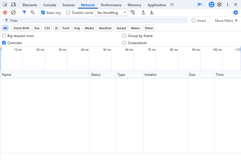 Chrome DevTools, Network tab, empty after a capture was annotated, downloaded and copied in the ClarShot editor