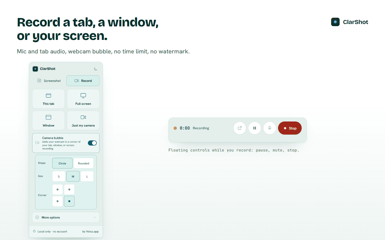 The ClarShot recording control bar